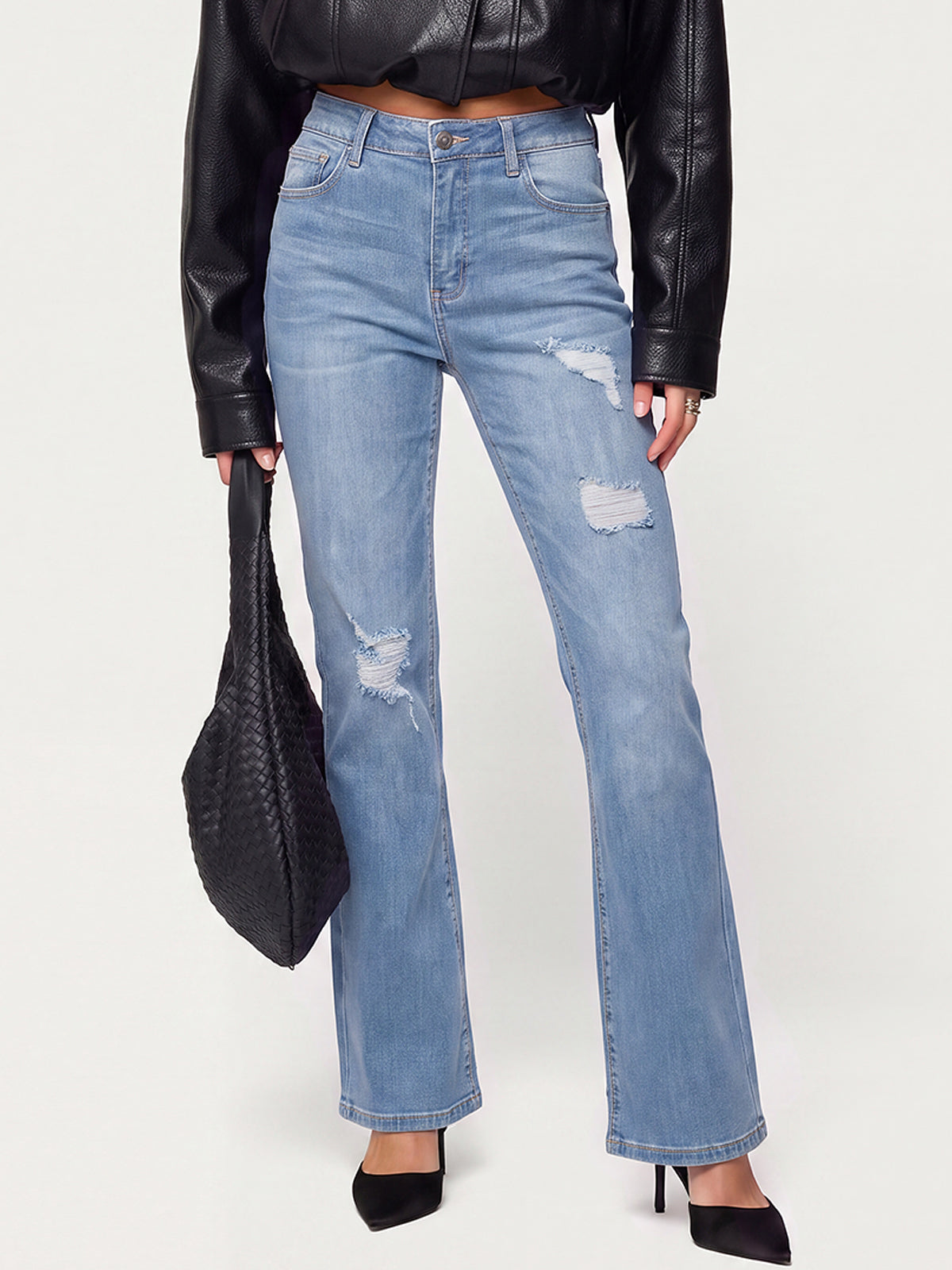 High Waisted Ripped Bootcut Flare Denim Pants