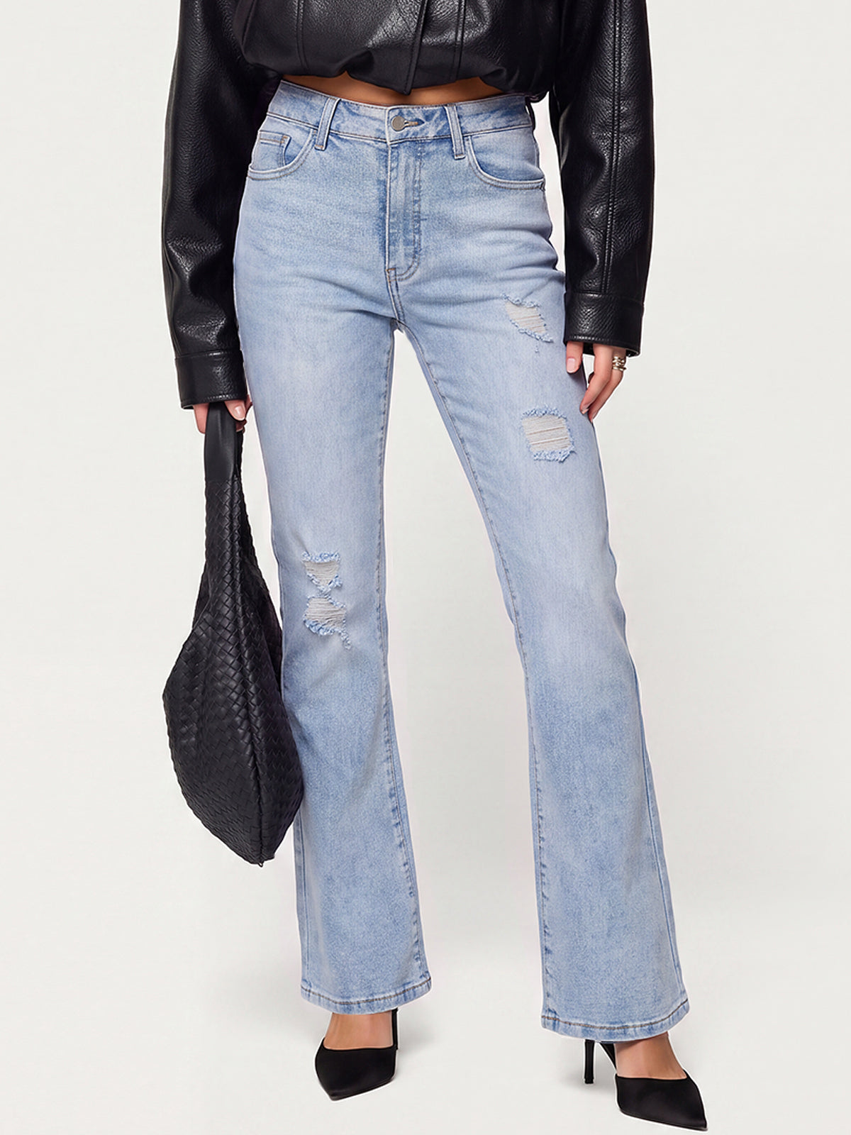 High Waisted Ripped Bootcut Flare Denim Pants