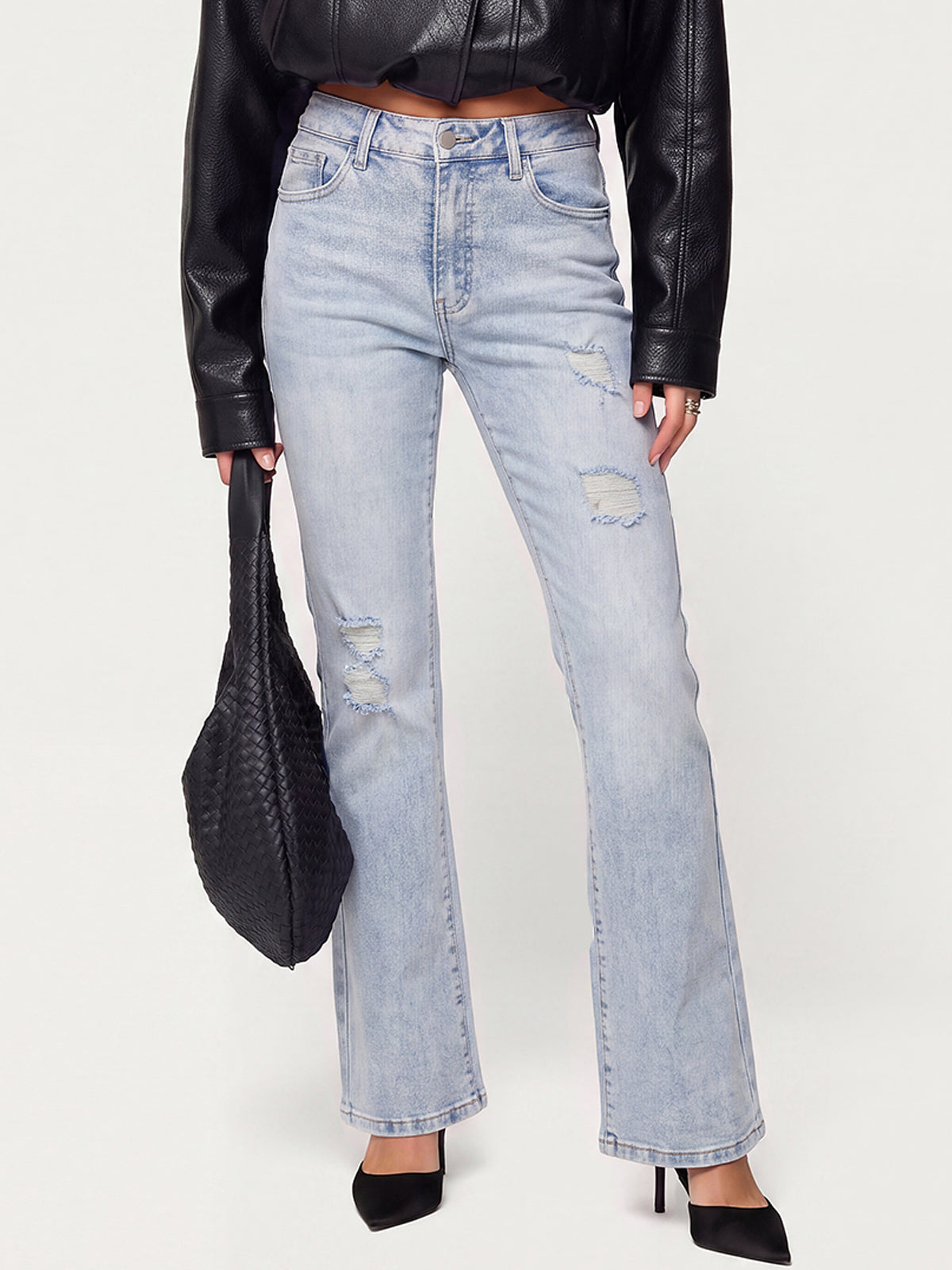 High Waisted Ripped Bootcut Flare Denim Pants