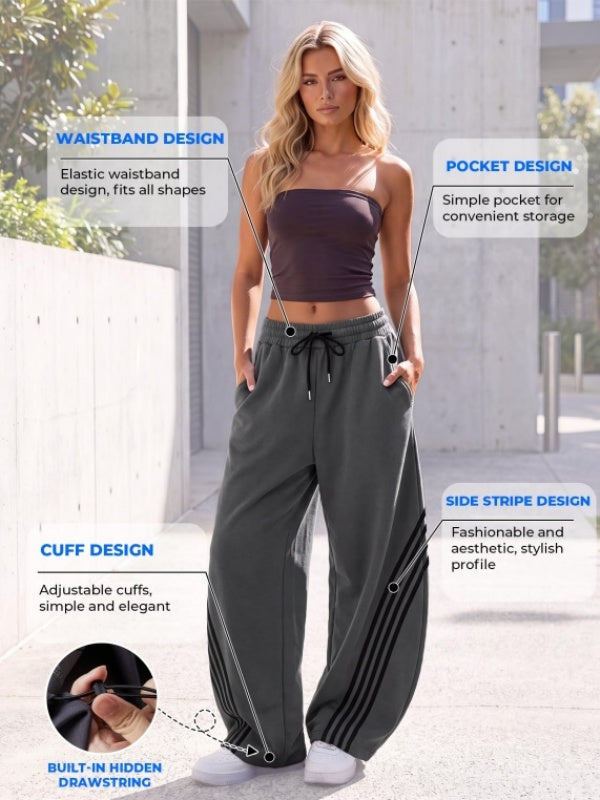Regular Side Striped Wide Leg Sweatpants