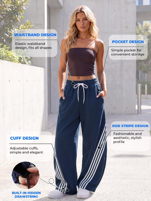 Regular Side Striped Wide Leg Sweatpants