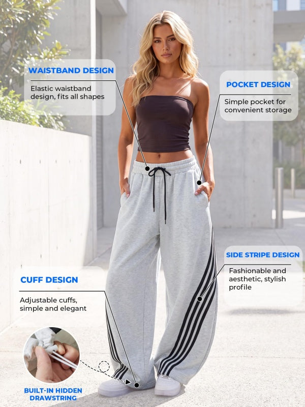 Regular Side Striped Wide Leg Sweatpants