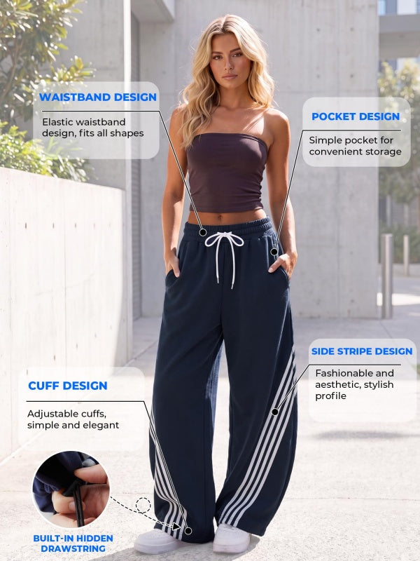 Regular Side Striped Wide Leg Sweatpants