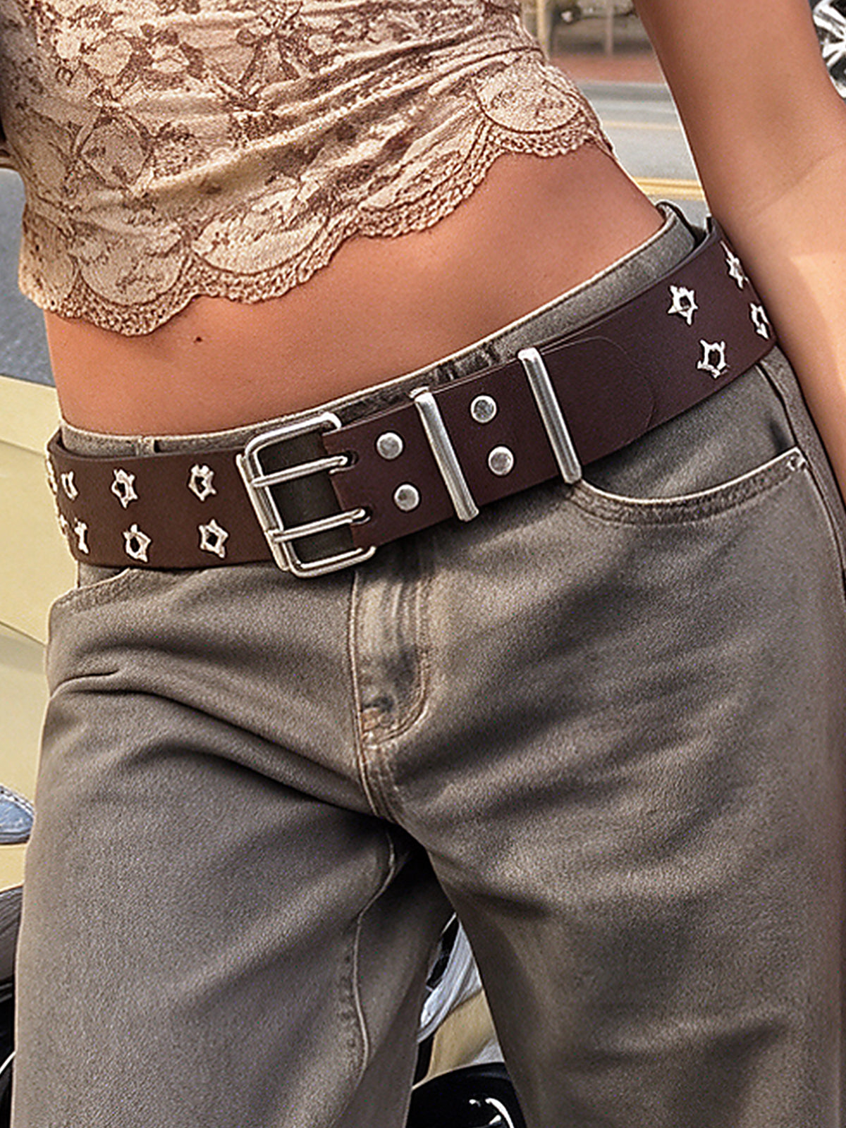 Double Star Eyelet Buckle Belt
