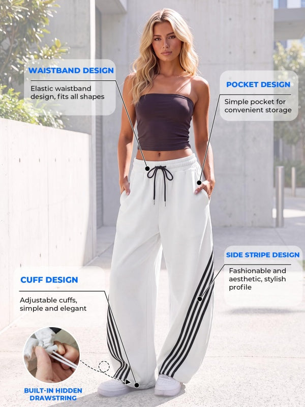 Regular Side Striped Wide Leg Sweatpants