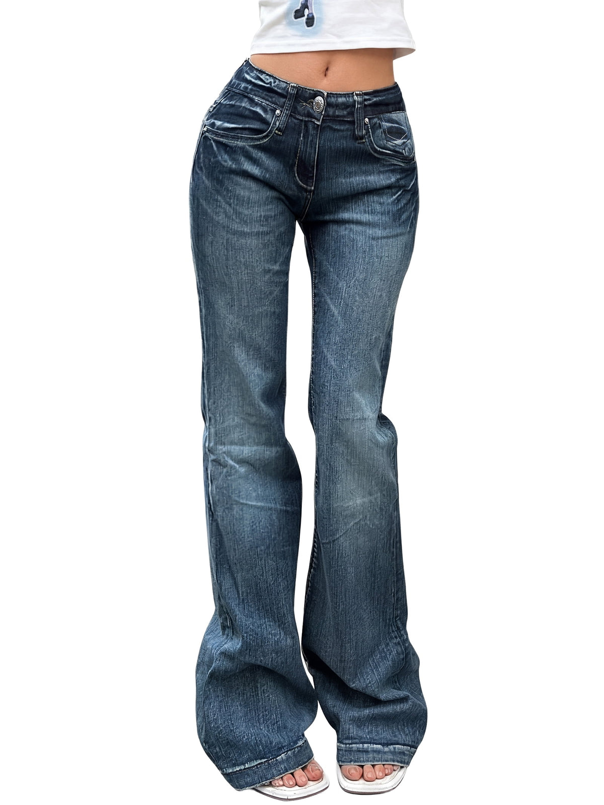 Women's Y2K Vintage Flare Jeans 90s Mid Rise Bootcut Denim Pants