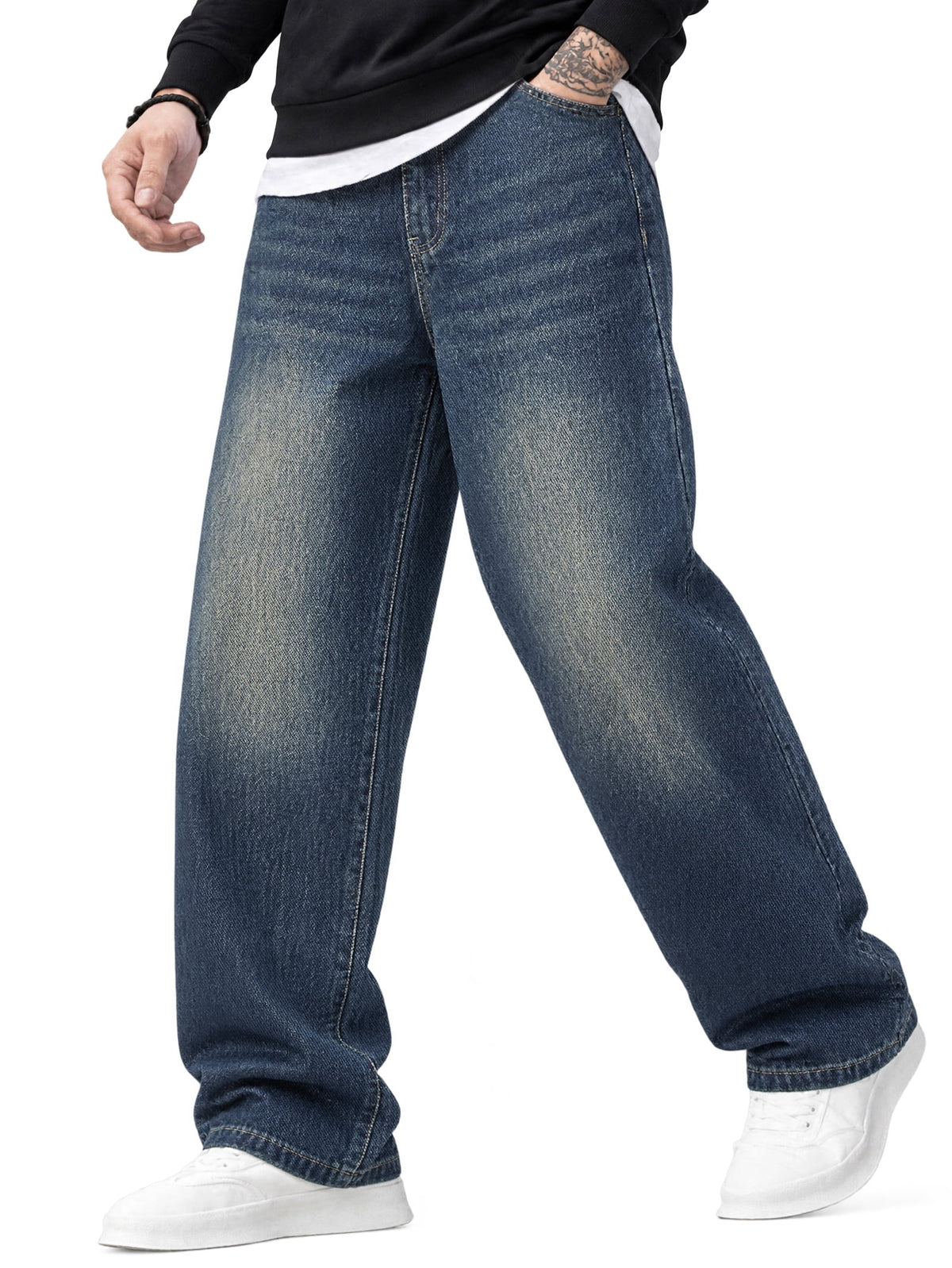 EMMIOL Men's Wide Leg Baggy Loose Fit Denim Jeans, Y2K Vintage Hip Hop 90s Streetwear