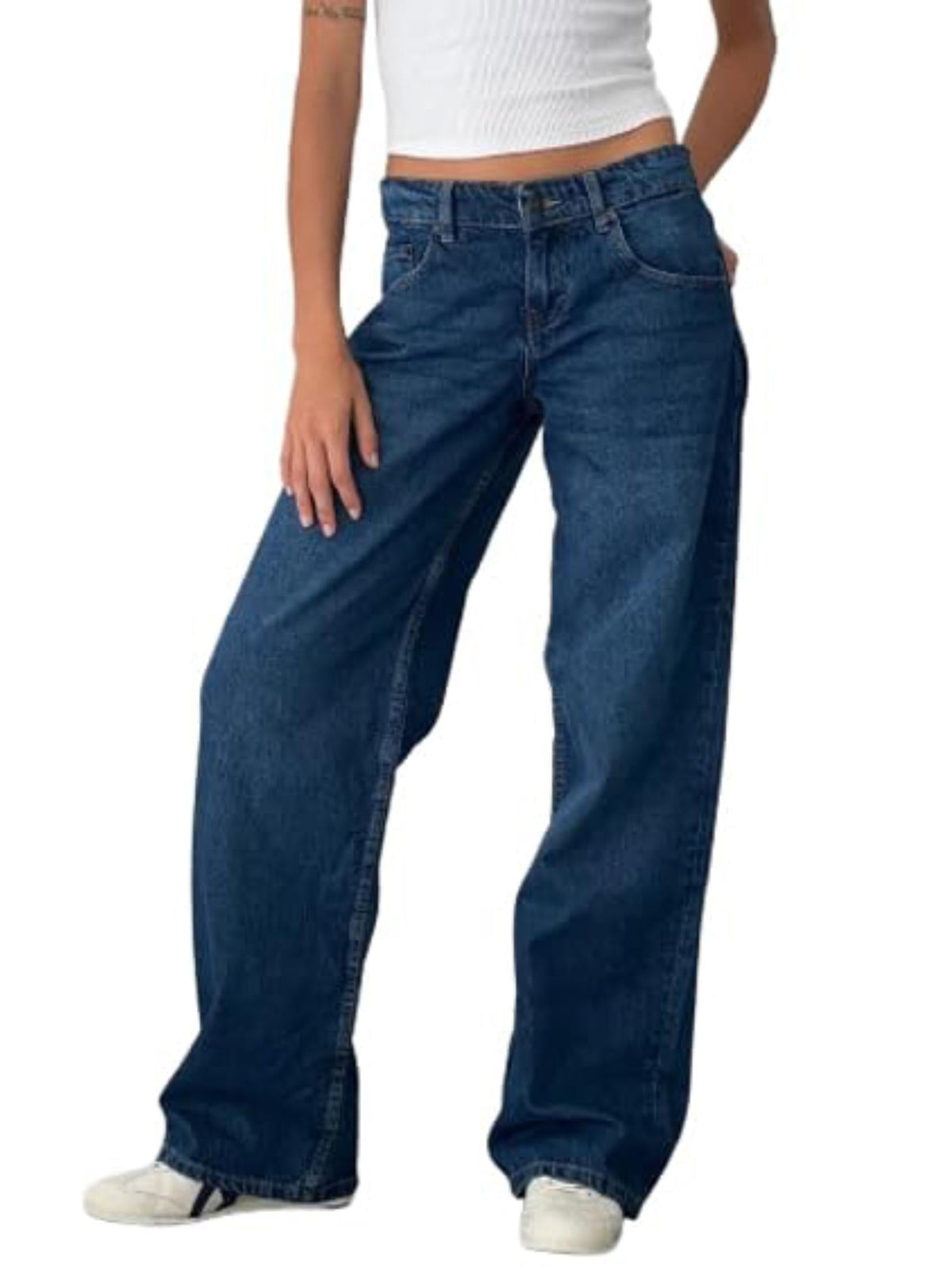EMMIOL Women's Wide Leg Jeans Mid Waist Baggy Jeans Vintage Y2K 90s Boyfriend Denim Pants