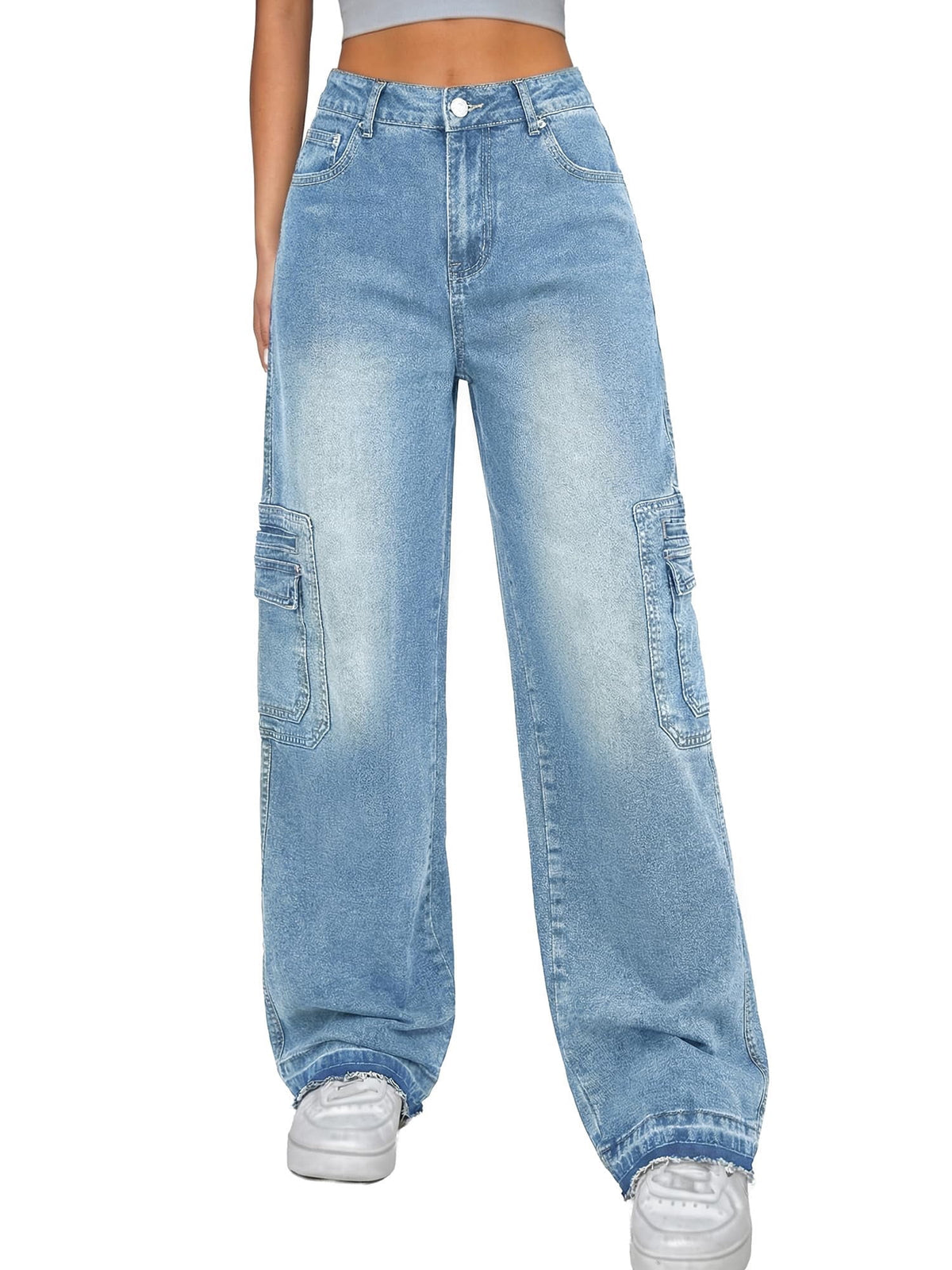 EMMIOL Women's Cargo Pants Stretchy Wide Leg Baggy Jeans Casual Trousers with Pockets Y2K Vintage Streetwear Trendy Bottoms 2026