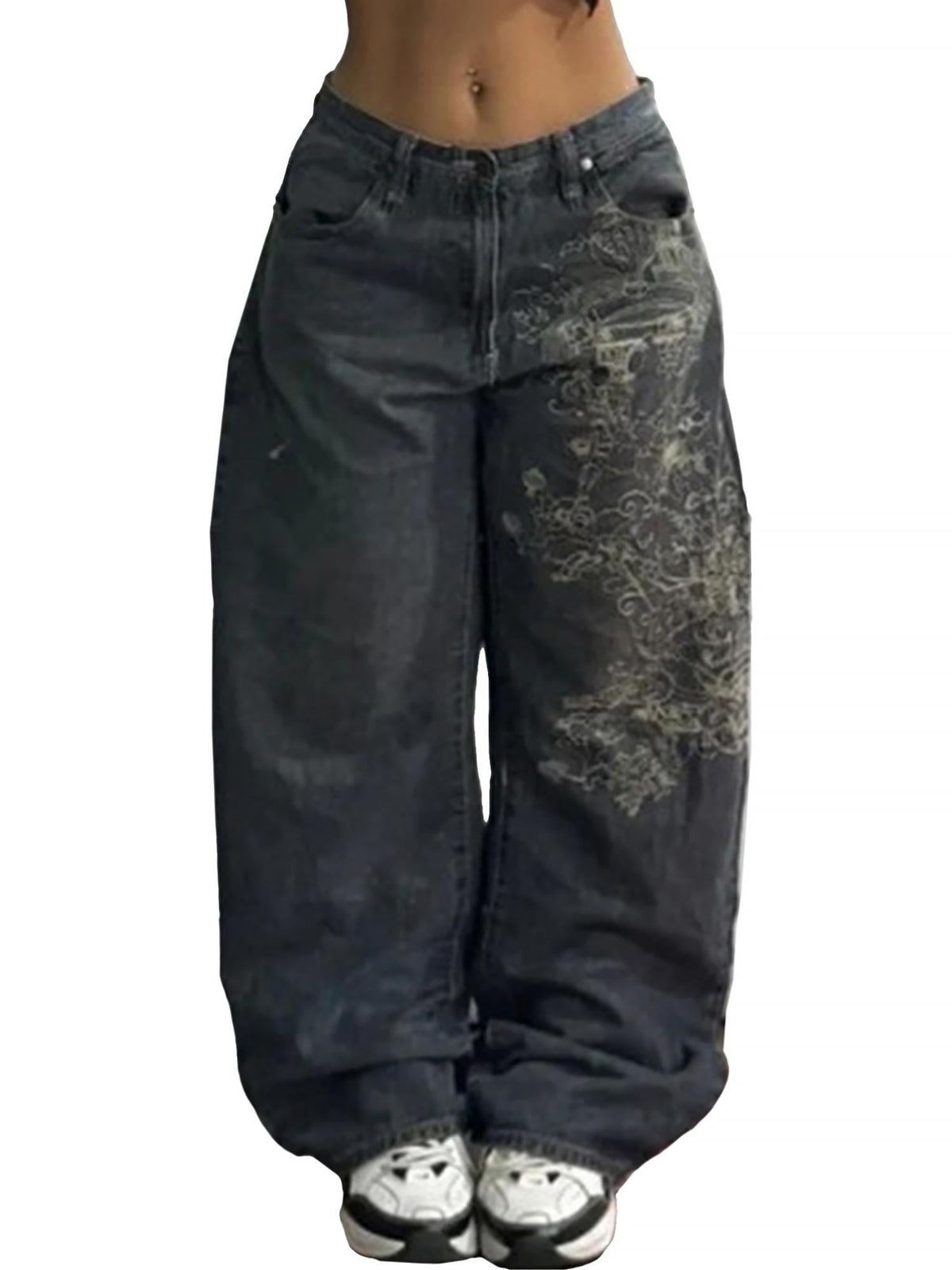 EMMIOL Women's Baggy Barrel Jeans Y2K Vintage Wide Leg Jeans Mid Waist 90s Hip Hop Boyfriend Fit Denim Pants
