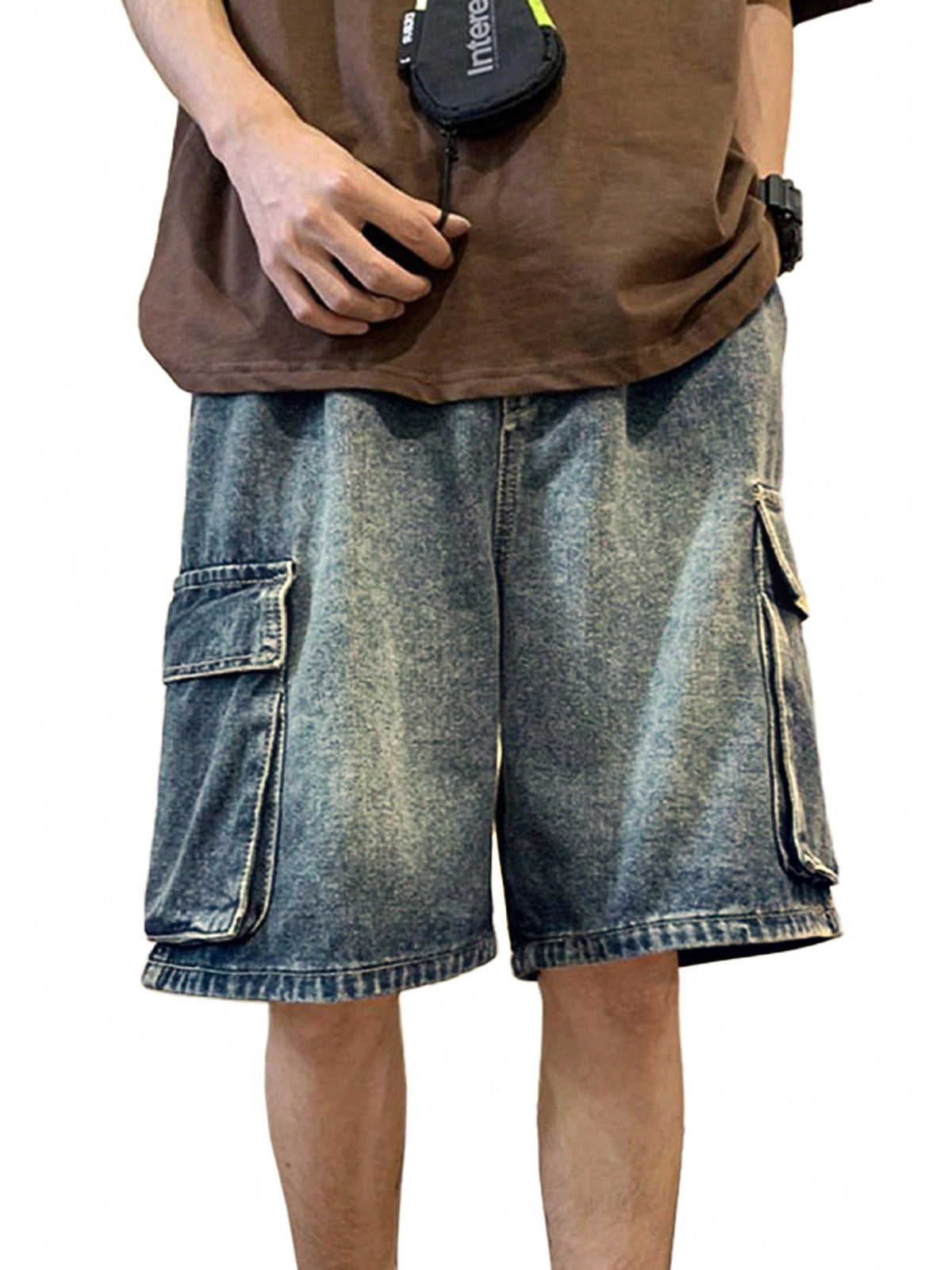 EMMIOL Men's Y2K Denim Shorts Mid Elastic Waist Baggy Jean Shorts Loose Fit Jorts Retro Hip Hop Shorts