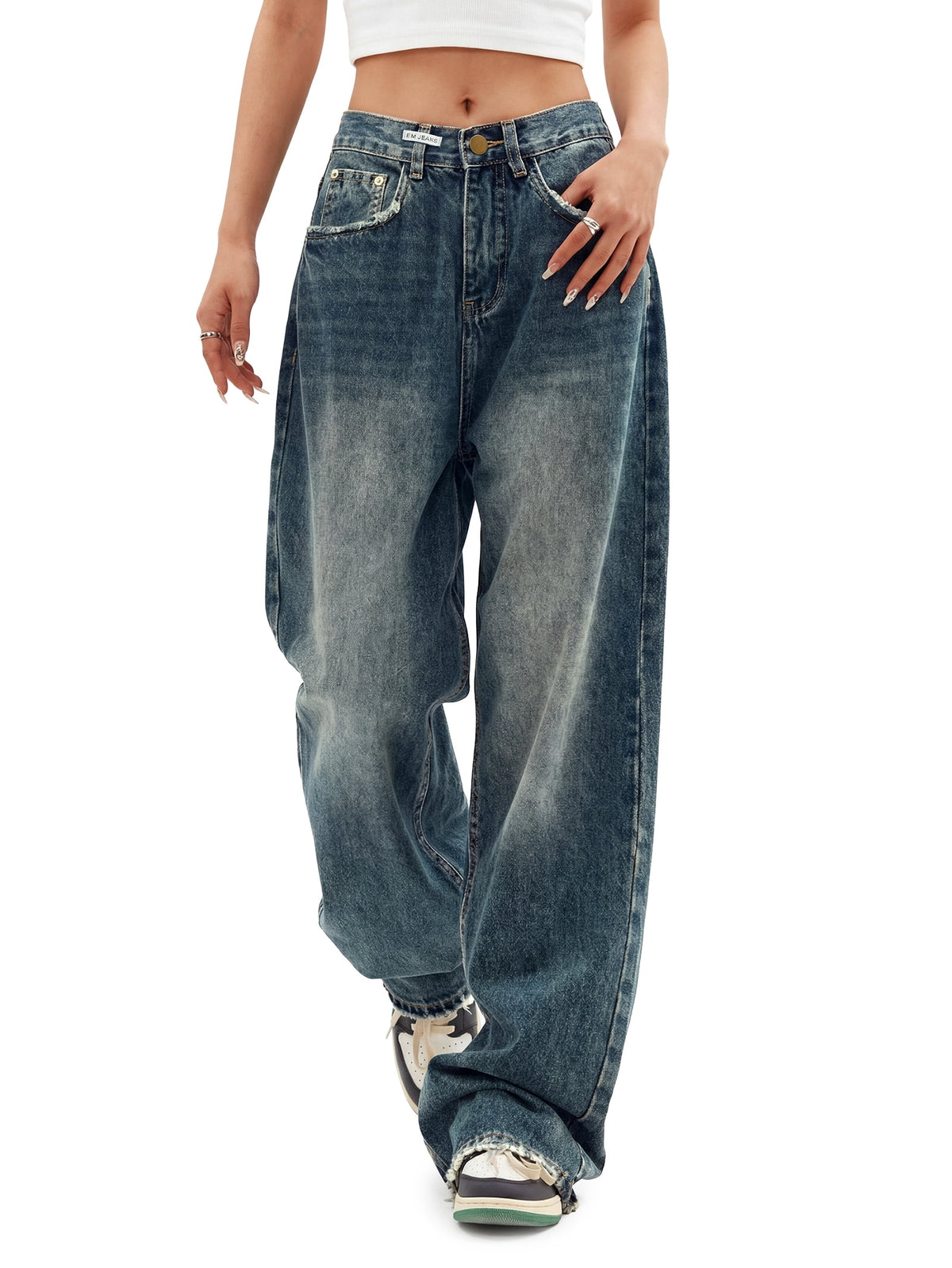 EMMIOL Women's Y2K Barrel Baggy Jeans Stretch High Waist Wide Leg Jeans Vintage Boyfriend Denim Pants