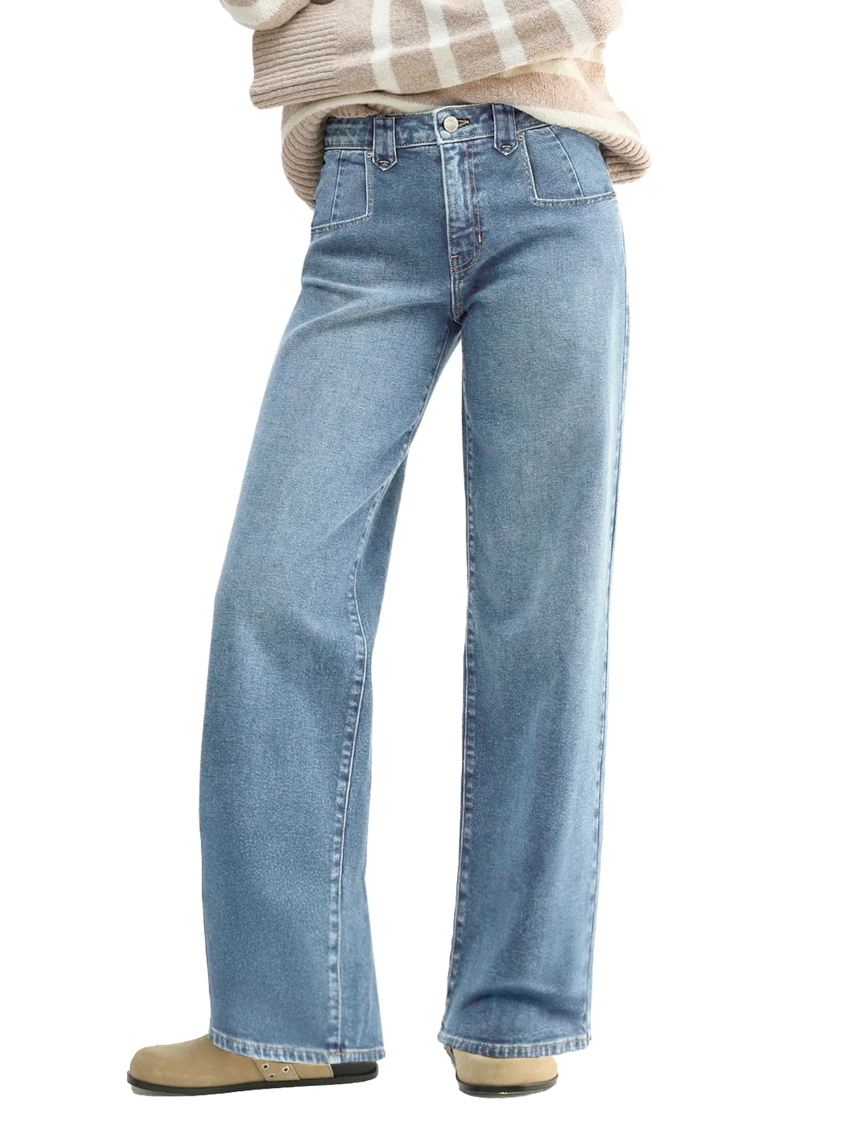 EMMIOL Women's Mid-Rise Stretchy Baggy Jeans Trendy Y2K Straight Leg Boyfriend Jeans Loose Fit Wide Leg Casual Denim Trousers