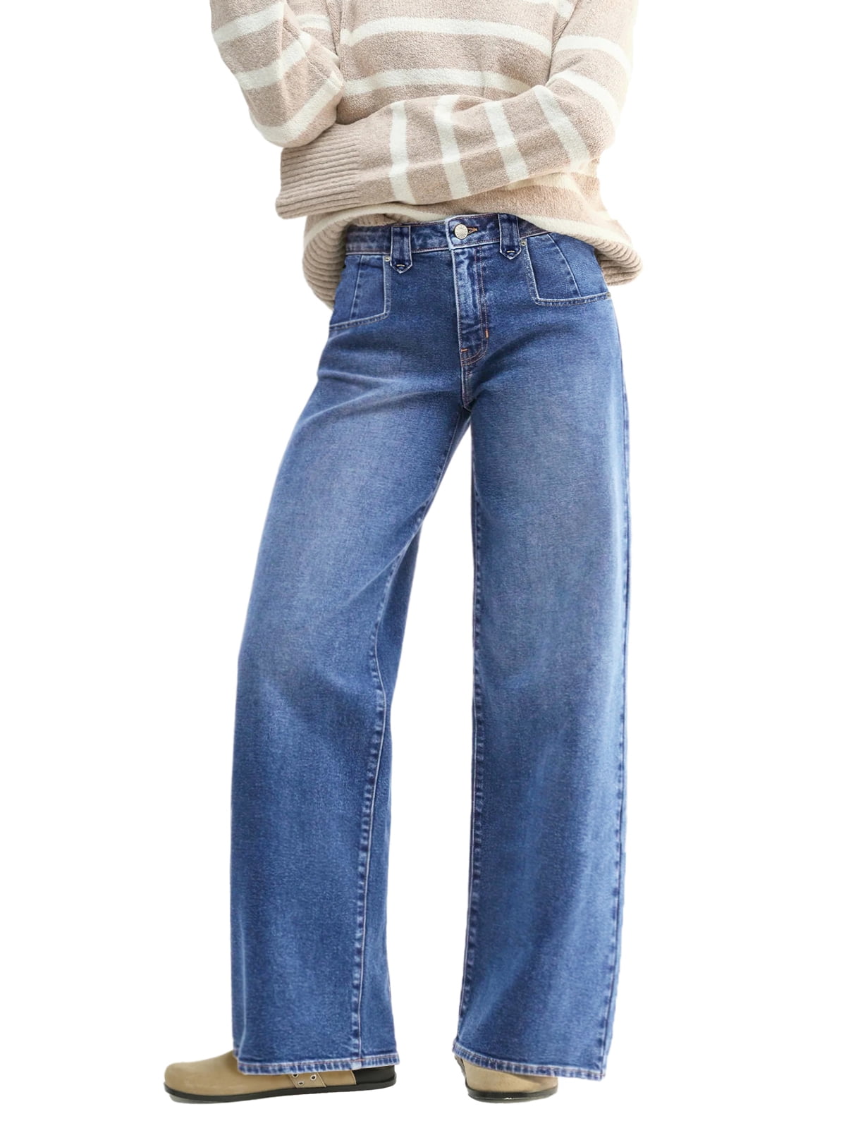 EMMIOL Women's Mid-Rise Stretchy Baggy Jeans Trendy Y2K Straight Leg Boyfriend Jeans Loose Fit Wide Leg Casual Denim Trousers
