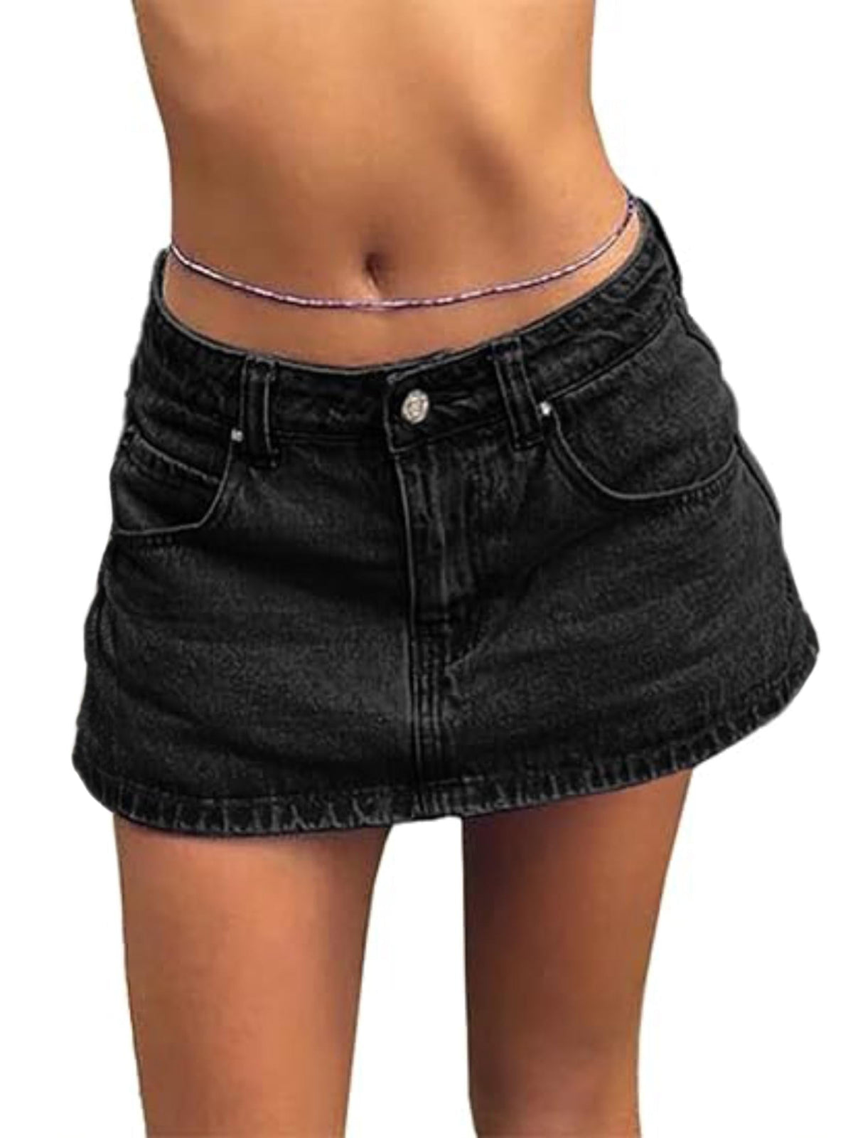 EMMIOL Women's Denim Mini Skirt Low Waist Jean Skirts for Women,Vintage Y2K Style Summer Denim Skirts
