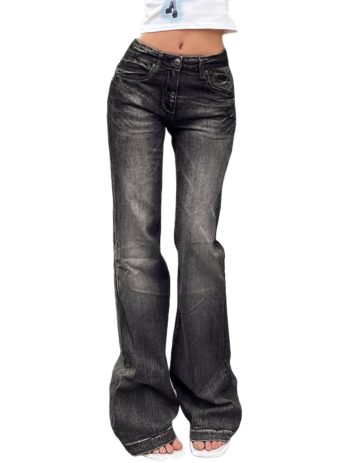 Women's Y2K Vintage Flare Jeans 90s Mid Rise Bootcut Denim Pants