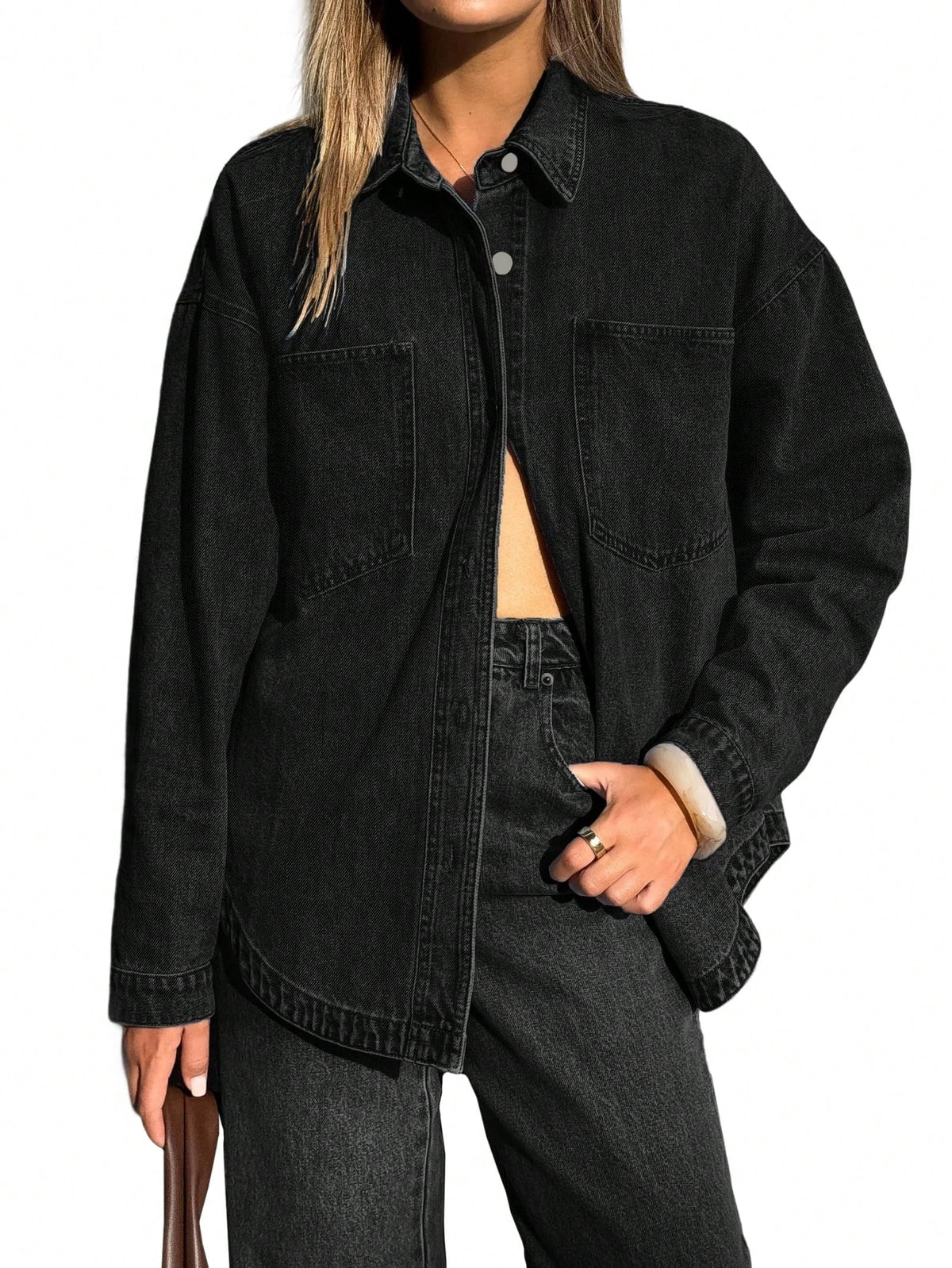 EMMIOL Women's Y2K Oversized Denim Shirt Jacket Long Sleeve Button Down Distressed Jean Blouse 2026 Fall Trendy Casual Denim Top