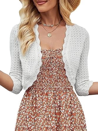 EMMIOL Women's Bolero Shrug 3/4 Sleeve Cropped Cardigan Knit Sweaters Open Front Casual Elegant Jacket for Dresses