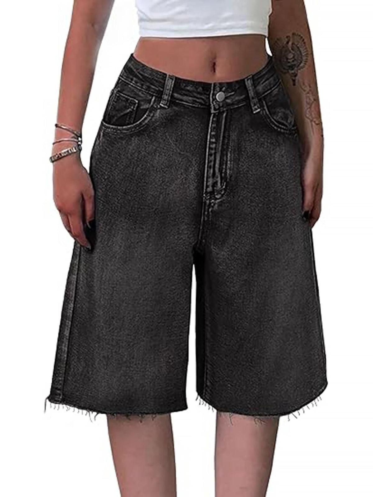 EMMIOL Women's Denim Shorts Y2K Vintage Jean Shorts Distressed Jorts Mid Waist Baggy Fall Streetwear