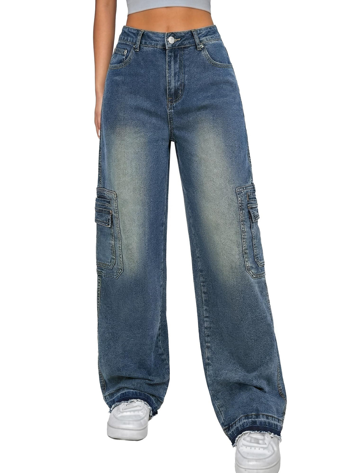 EMMIOL Women's Cargo Pants Stretchy Wide Leg Baggy Jeans Casual Trousers with Pockets Y2K Vintage Streetwear Trendy Bottoms 2026