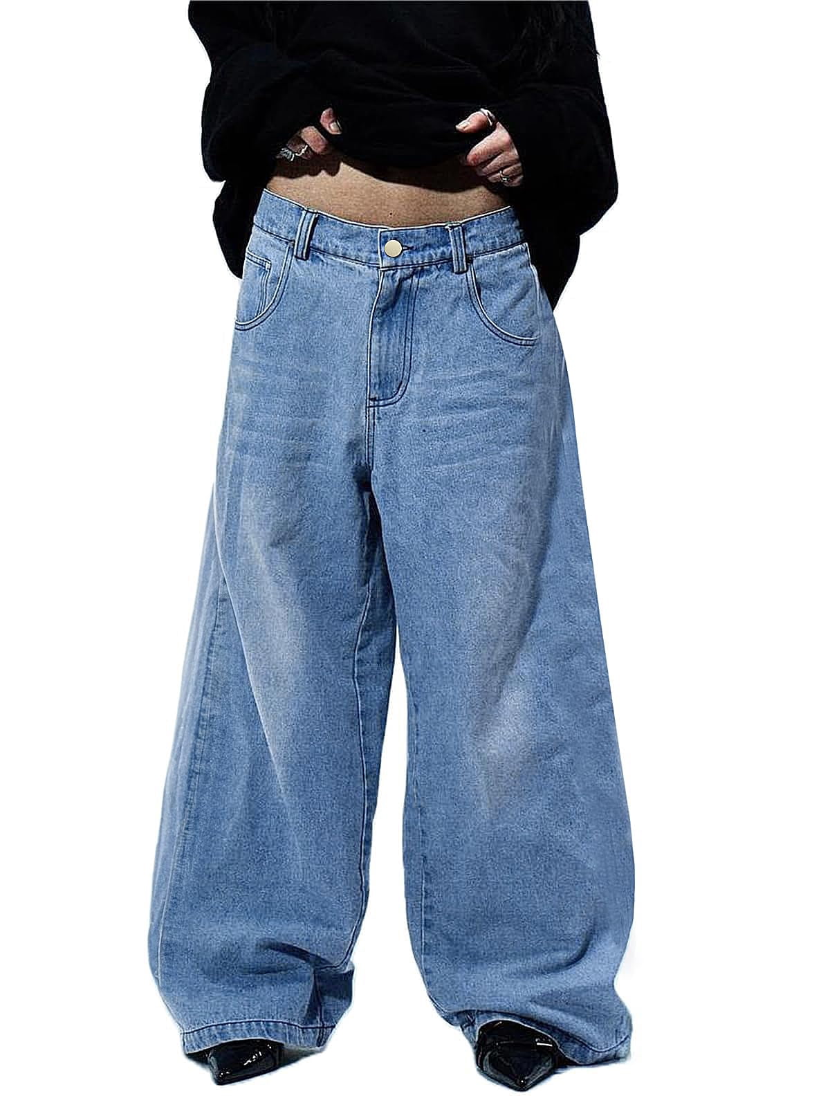 EMMIOL Men's Y2K Baggy Jeans Wide Leg Stretchy Denim Pants, Skater Striped Oversized Streetwear Casual Trousers