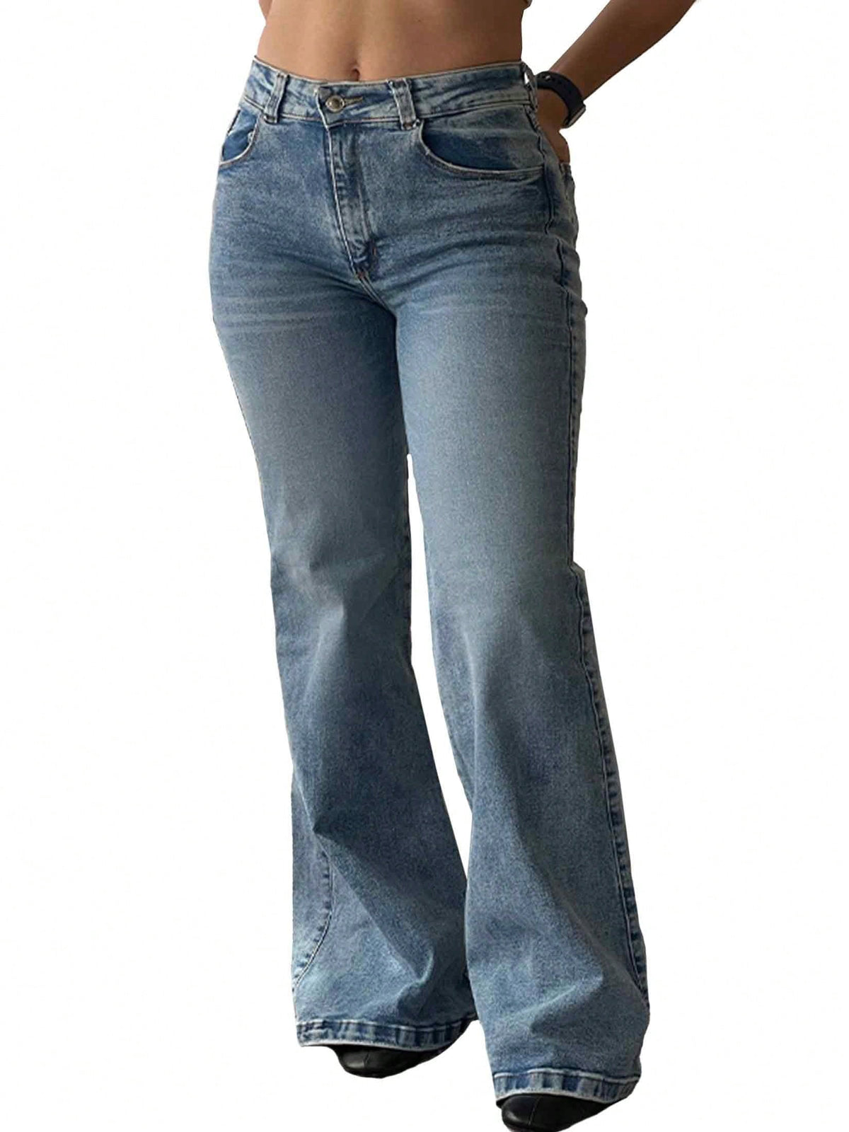 EMMIOL Women's High Waist Slim Fit Flare Jeans Y2K 90s Bell Bottoms Vintage Washed Denim for Casual,Streetwear