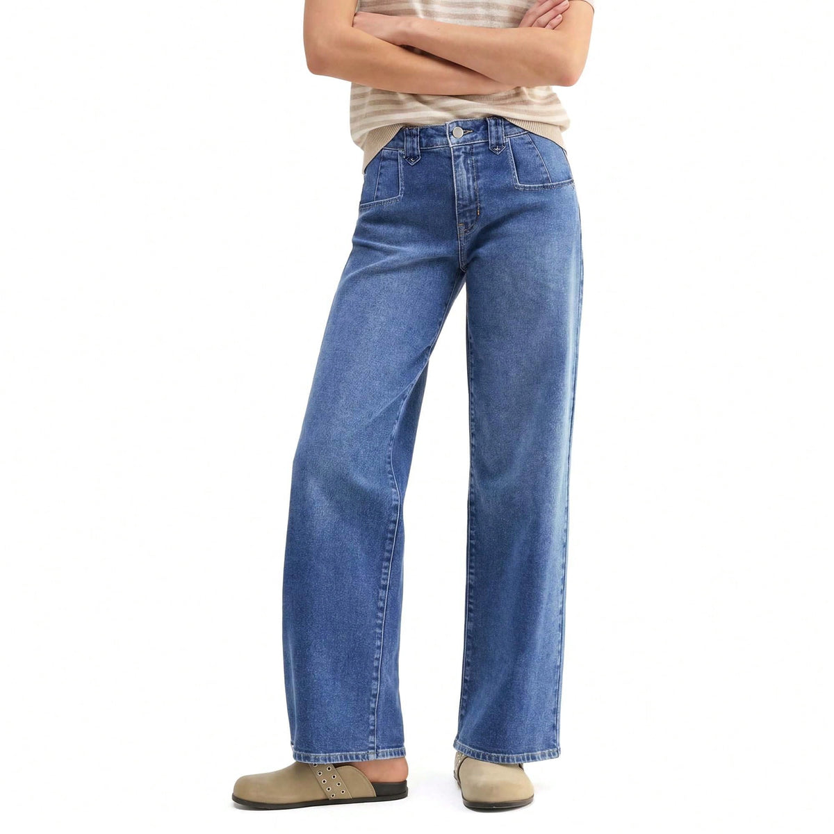 EMMIOL Women's Mid-Rise Stretchy Baggy Jeans Trendy Y2K Straight Leg Boyfriend Jeans Loose Fit Wide Leg Casual Denim Trousers