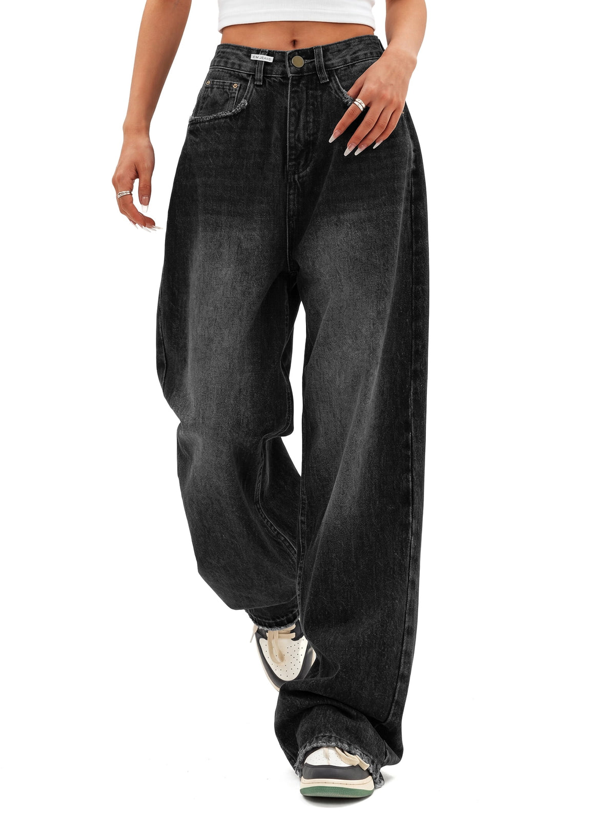 EMMIOL Women's Y2K Barrel Baggy Jeans Stretch High Waist Wide Leg Jeans Vintage Boyfriend Denim Pants
