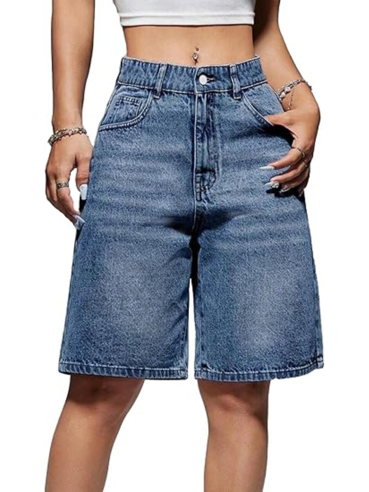 EMMIOL Women's Denim Shorts Mid-Low Waist Jean Shorts for Women,Y2K Vintage Fall Streetwear XS-XXXL