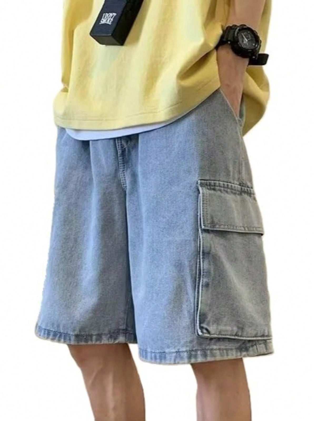 EMMIOL Men's Y2K Denim Shorts Mid Elastic Waist Baggy Jean Shorts Loose Fit Jorts Retro Hip Hop Shorts