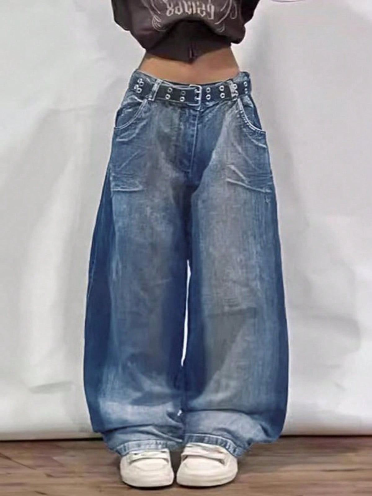 EMMIOL Women's Y2K Hip Hop Street Jeans Tiger Print Gothic High Waist Baggy Wide Leg Denim Pants