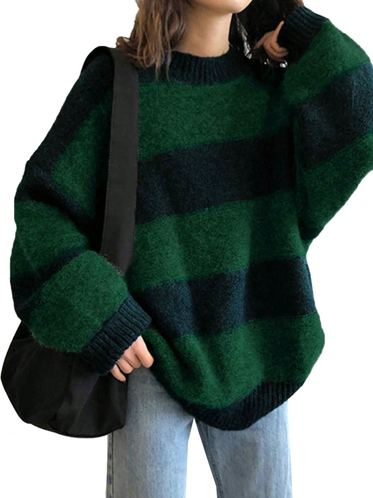 EMMIOL Women's Oversized Stripe Sweater 2026 Spring Y2K Trendy Crewneck Knit Top,Loose Fit Long Sleeve Pullover
