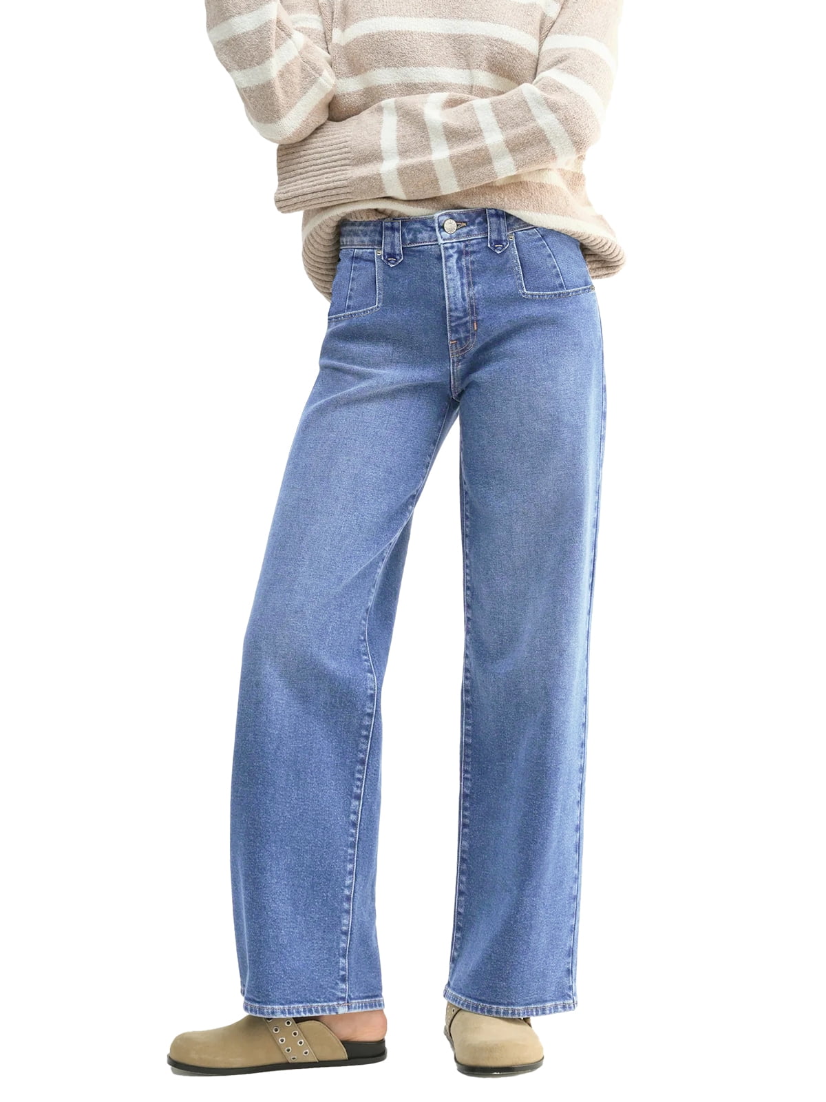 EMMIOL Women's Mid-Rise Stretchy Baggy Jeans Trendy Y2K Straight Leg Boyfriend Jeans Loose Fit Wide Leg Casual Denim Trousers