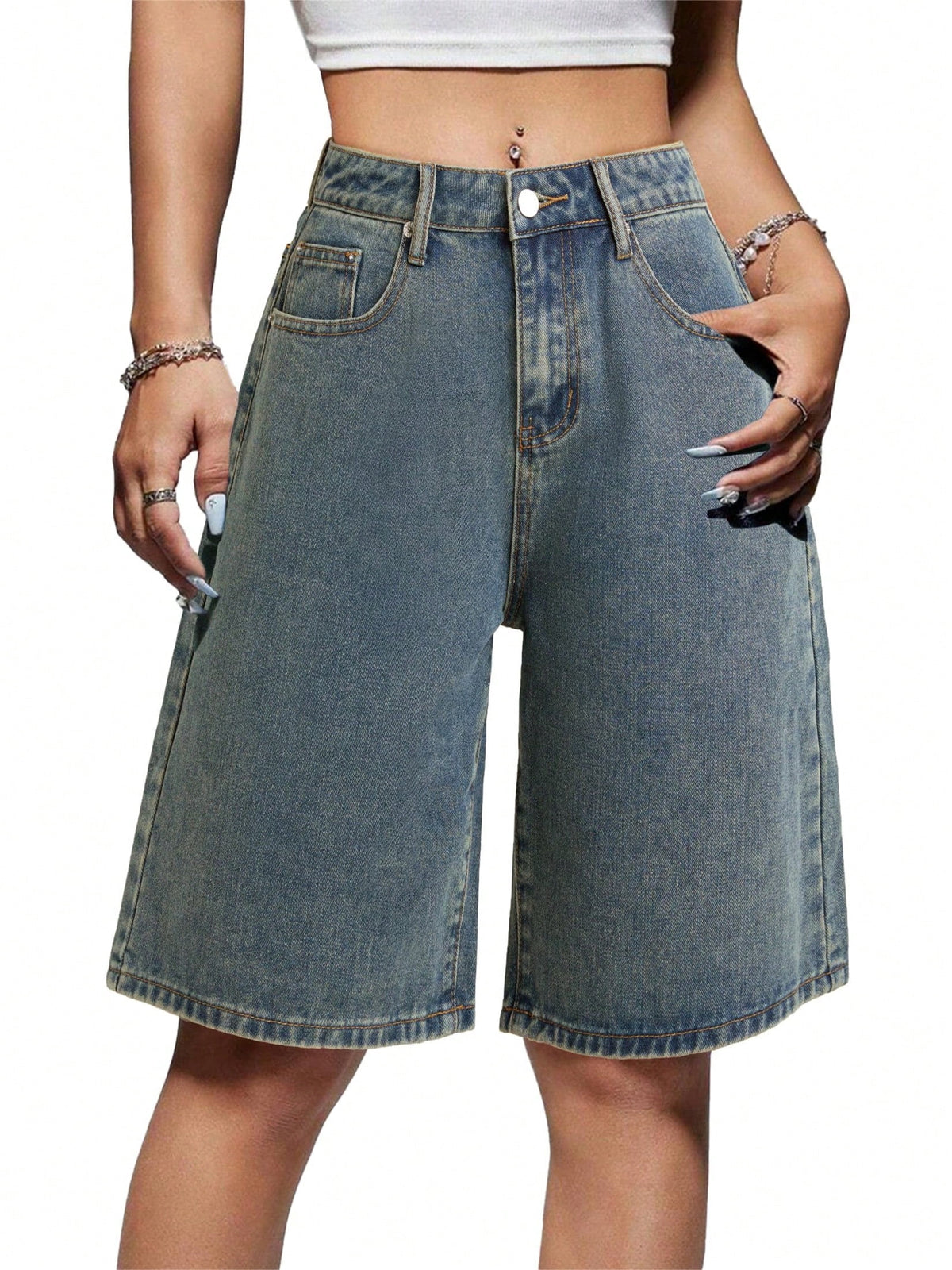 EMMIOL Women's Denim Shorts Mid-Low Waist Jean Shorts for Women,Y2K Vintage Fall Streetwear XS-XXXL