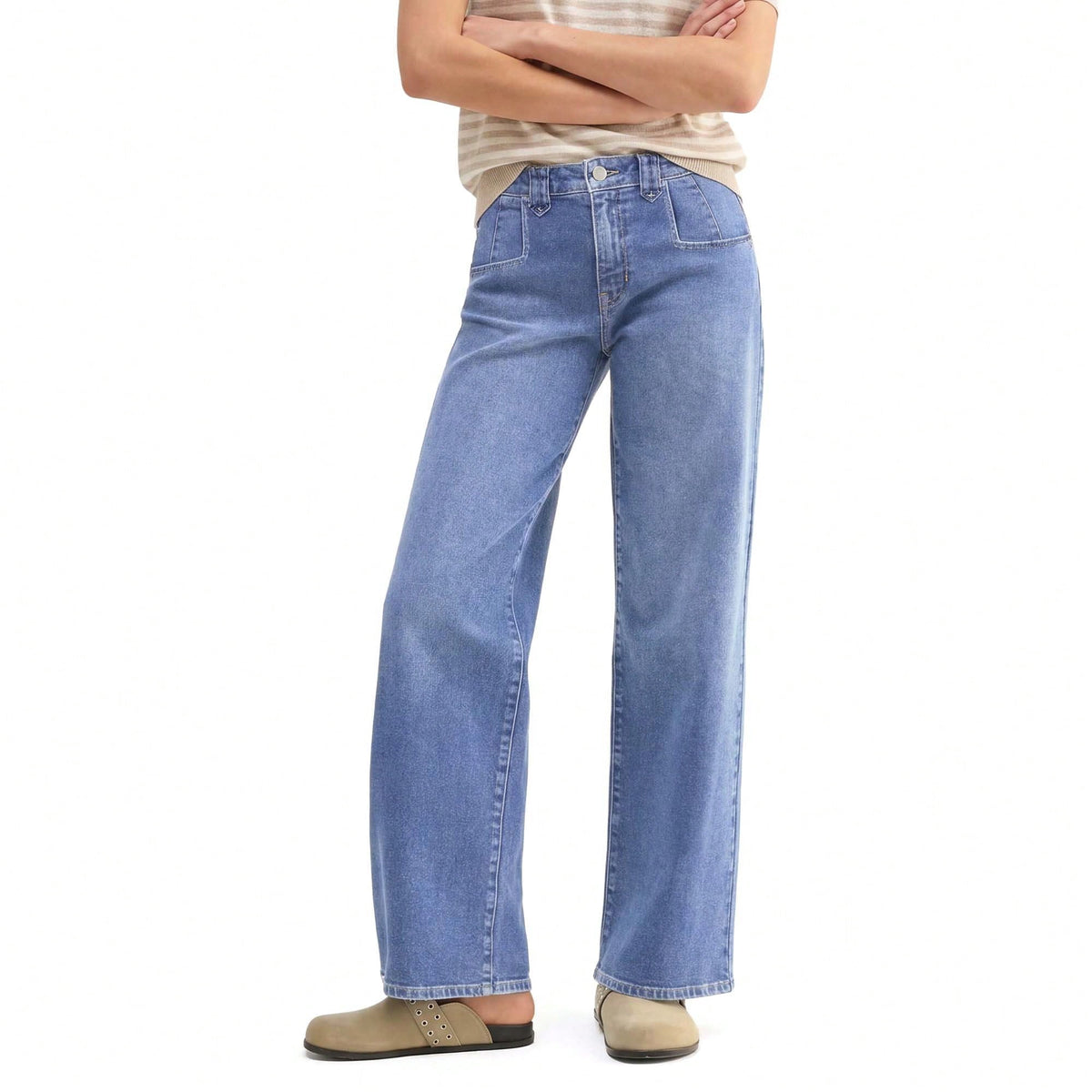 EMMIOL Women's Mid-Rise Stretchy Baggy Jeans Trendy Y2K Straight Leg Boyfriend Jeans Loose Fit Wide Leg Casual Denim Trousers